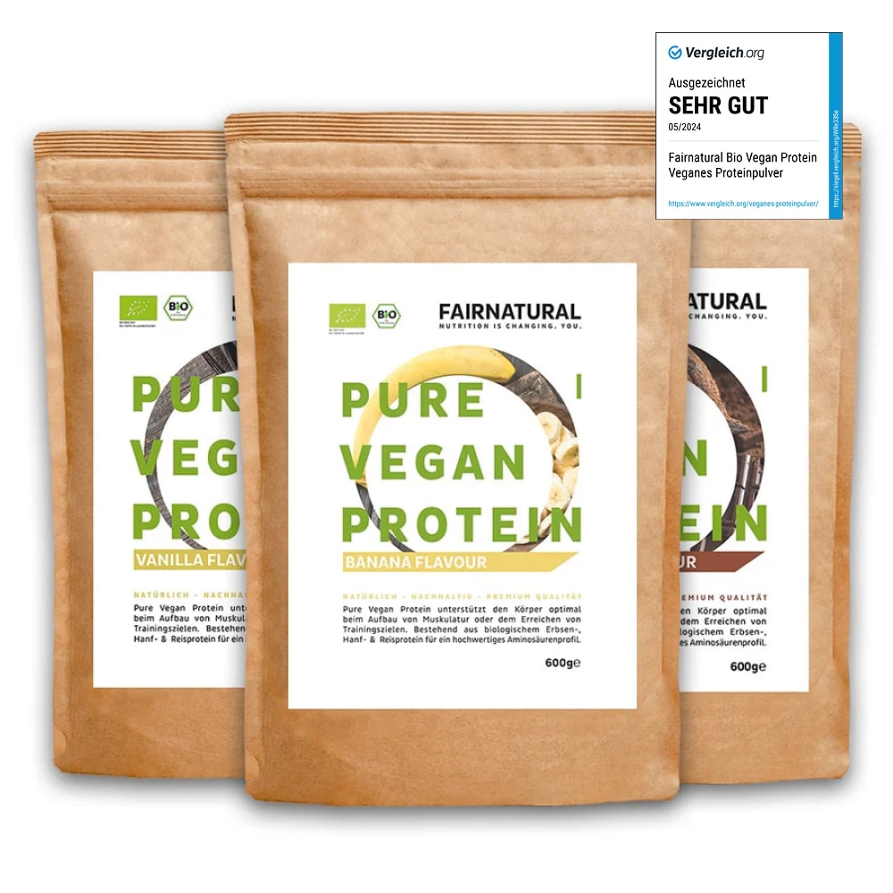 Bio Veganes Proteinpulver 3er Bundle (Vanille, Schoko, Banane)
