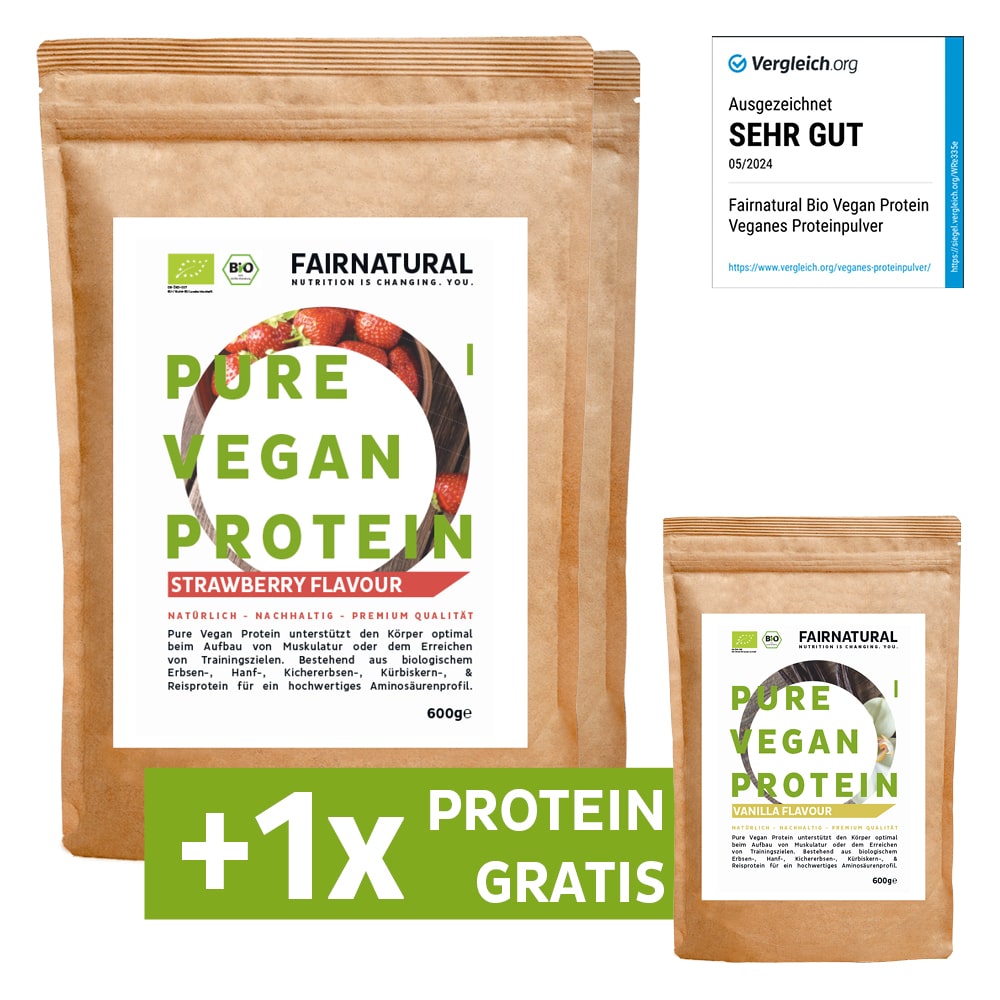 STARK LIMITIERTE PROBIERAKTION: Veganes Bio Proteinpulver 2er Bundle + 1x Bio Vegan Protein Vanille GRATIS